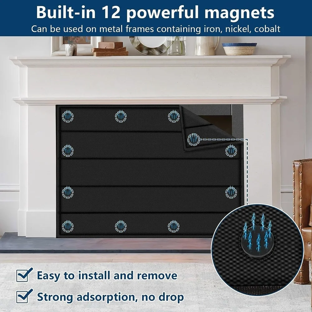 Draft Blocking Fireplace Cover Made of Thickened 600D Oxford Cloth with Flame Resistant Treatment and Magnetic Closure System