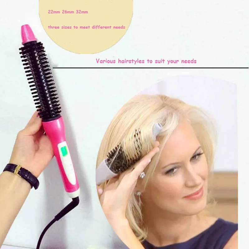 22/26/32mm Multifunction Straightener & Curler Comb Tourmaline Ceramic Simply Round Hot Brush LCD Display Salon Style Curly Tool