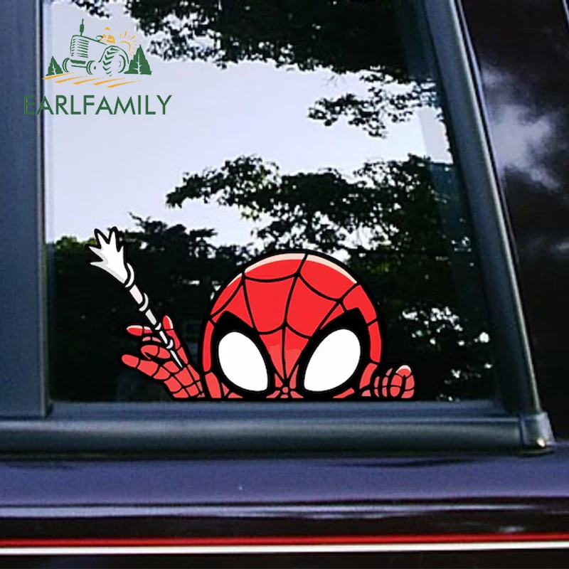 EARLFAMILY Spider Web Peeker Kawaii Car Sticker Cartoon Creativite Waterproof Vinyl Decal Waterproof Windows Decoration