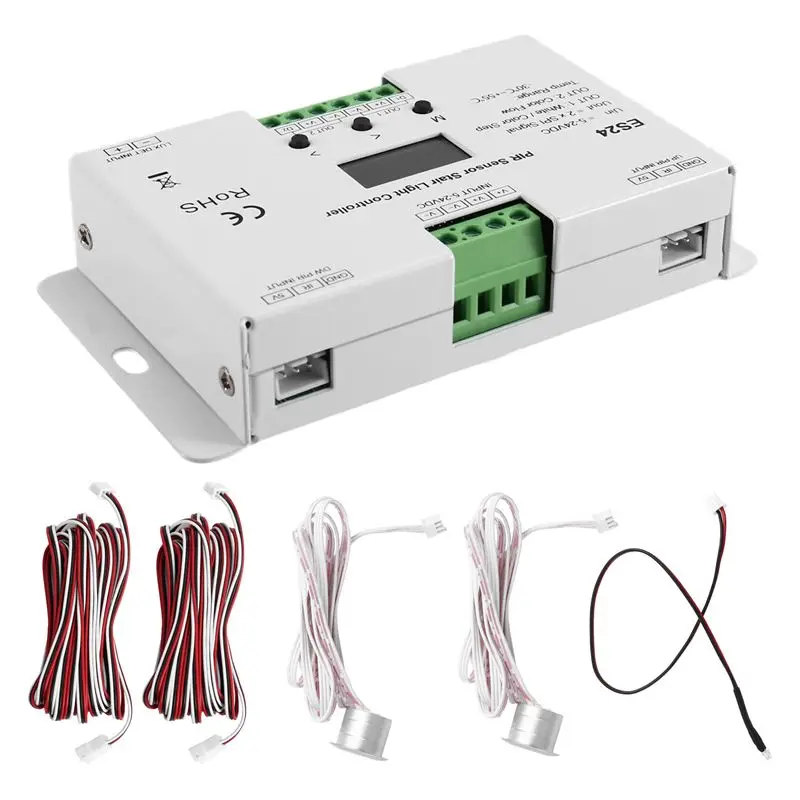 [B24B!】 ES24 24CH Single Color RGB Pixel SPI Stairway Stair Light Controller 24 Steps Stair Light 5-24VDC PIR Sensor Led Control