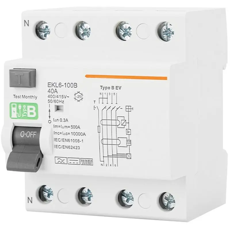 [A92P!】 Type B RCD RCCB Circuit Breaker 4P 40A 300Ma Din Rail 220V