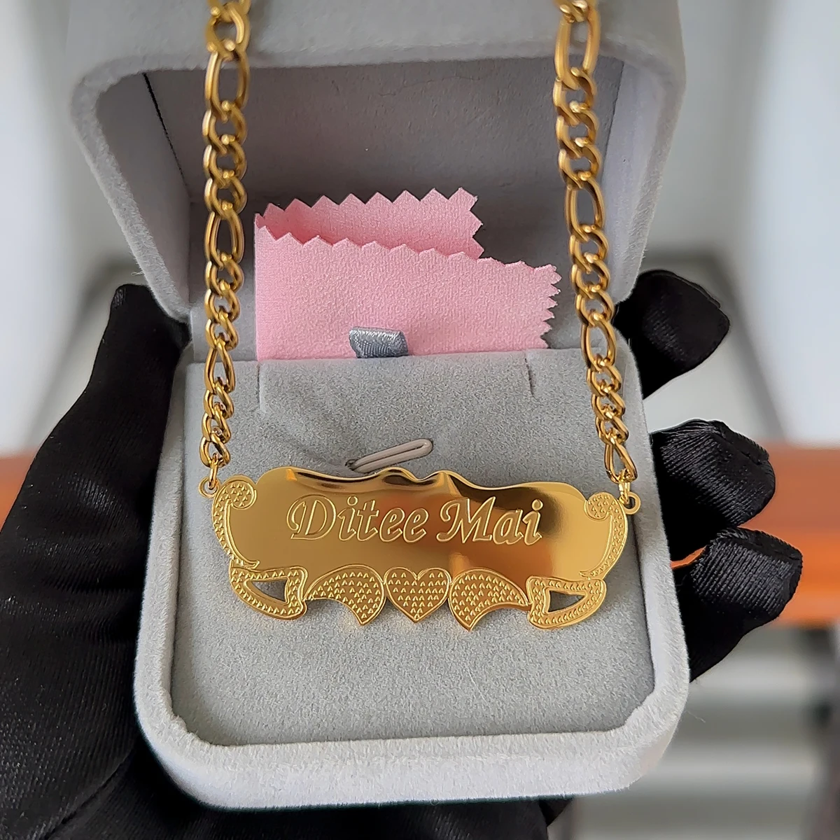 Custom 3D Name Necklace Customized New 18k Gold 3D Nameplate Necklace Stainless Steel Engraved Name Necklace 3D Jewelry Women