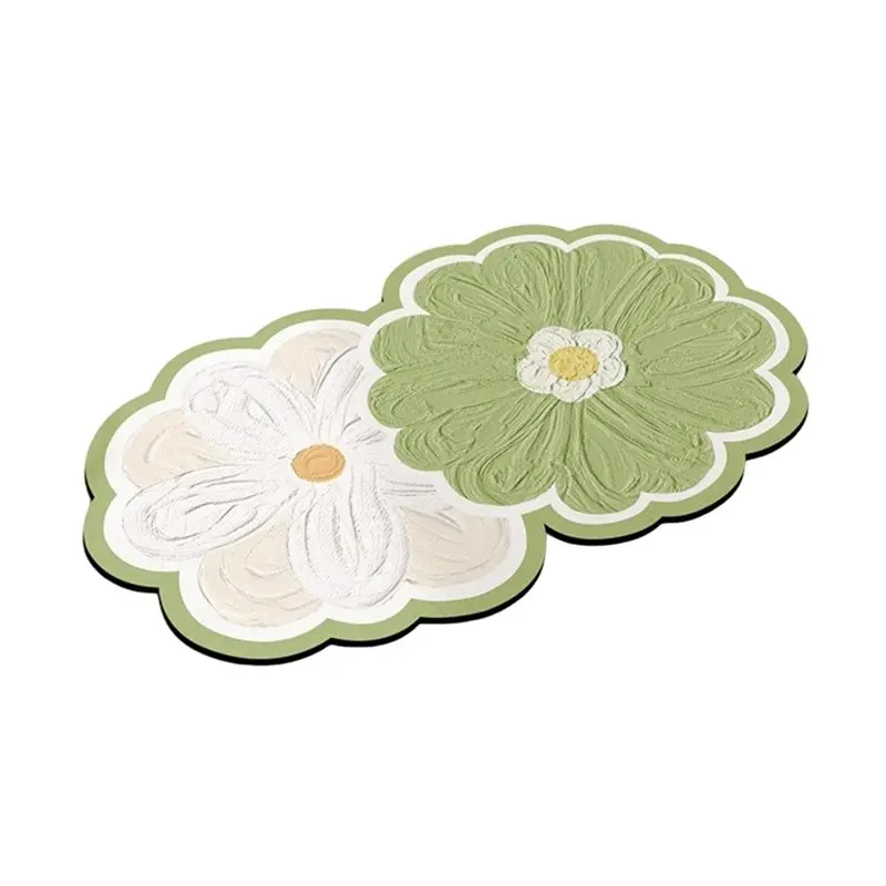 AWAH Non-Slip Diatomite Bathroom Mat Wear-Resistant Quick Dry Absorbent Floor Mat Water-Absorbing Soft Flower Door