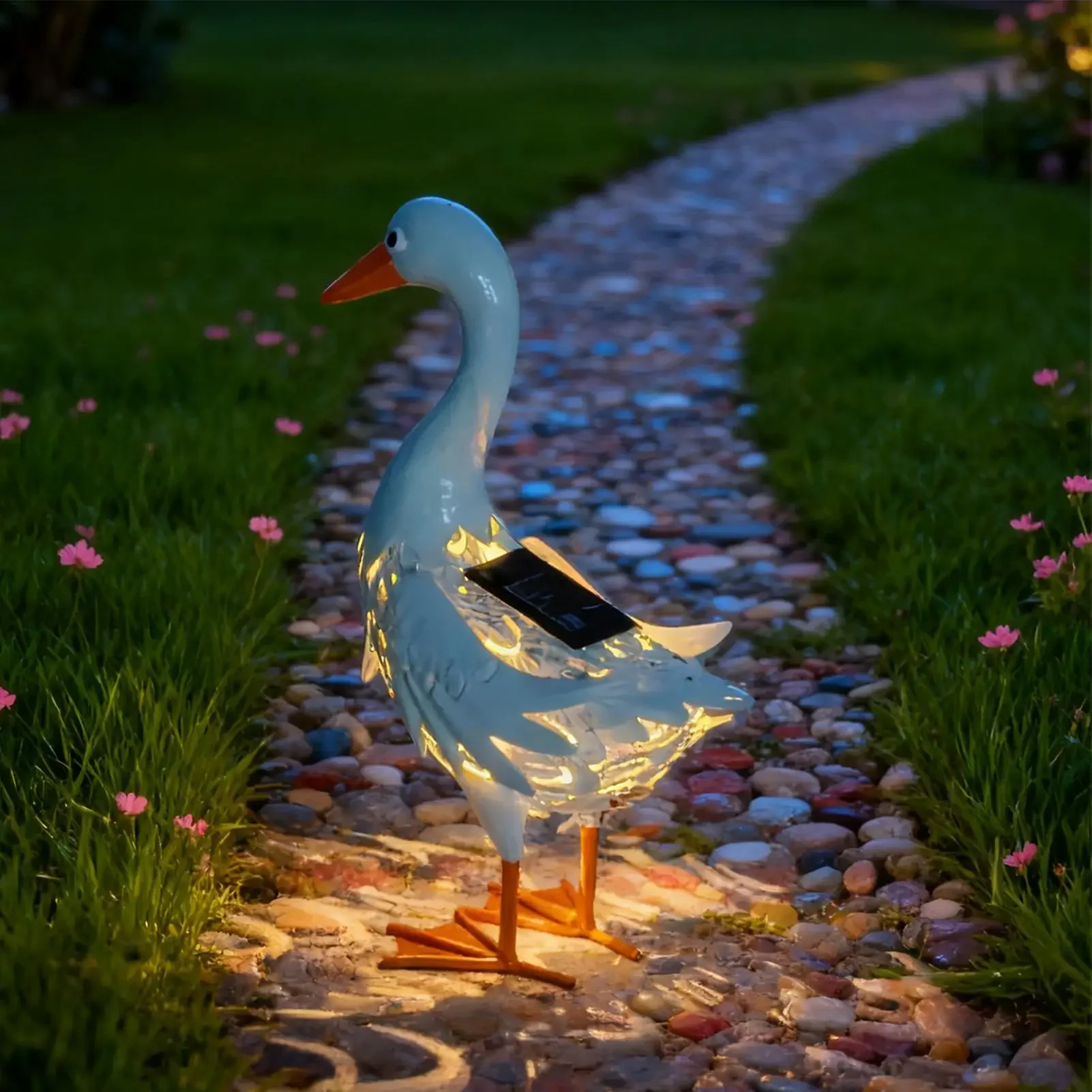 Metal Solar Figurine Outdoor Animal Sculpture Ornaments Porch Goose Decorative Large For Indoor Yard Pathway Backyard Patio