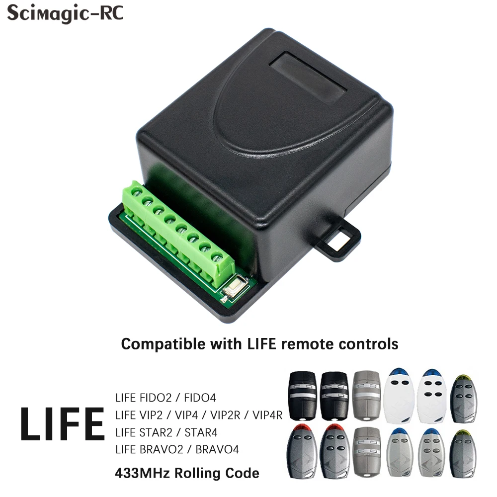 LIFE Garage Door Receiver Gate Opener Controller for LIFE FIDO2 FIDO4 VIP2 VIP4 VIP2R VIP4R STAR2 STAR4 BRAVO2 BRAVO4 433.92MHz