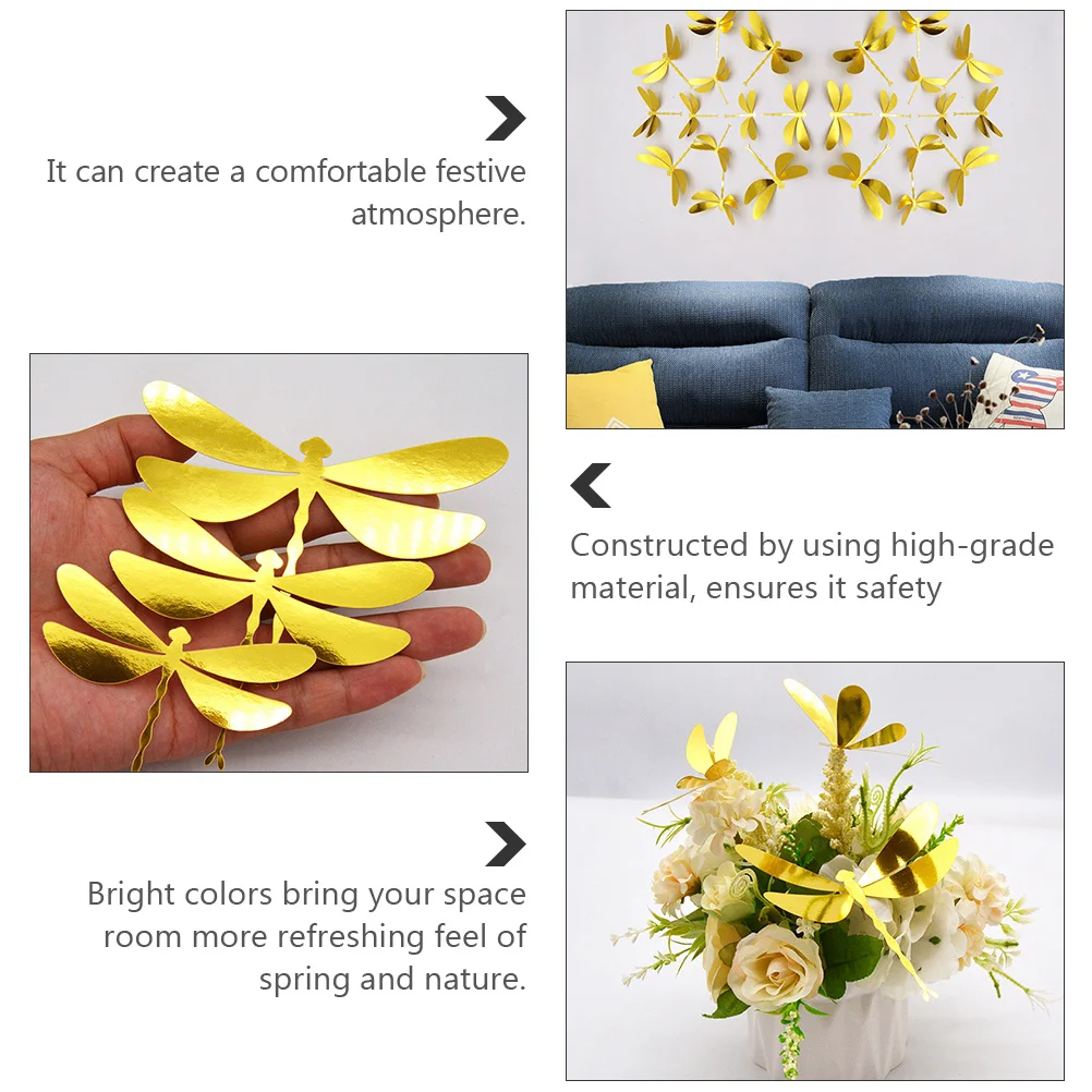 36Pcs High-Grade Material Dragonfly Wall Decor Exquisite Design Bright Colors Spring Feel Home Adornment Dragonfly Wall Decor