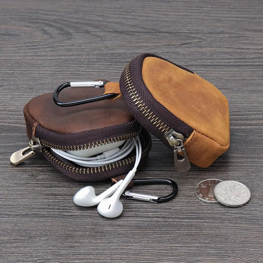 Mini PU Leather Coin Purse With Carabiner Portable Small Storage Bag For Keys Earphone Zippered Wallet Backpack Accessory