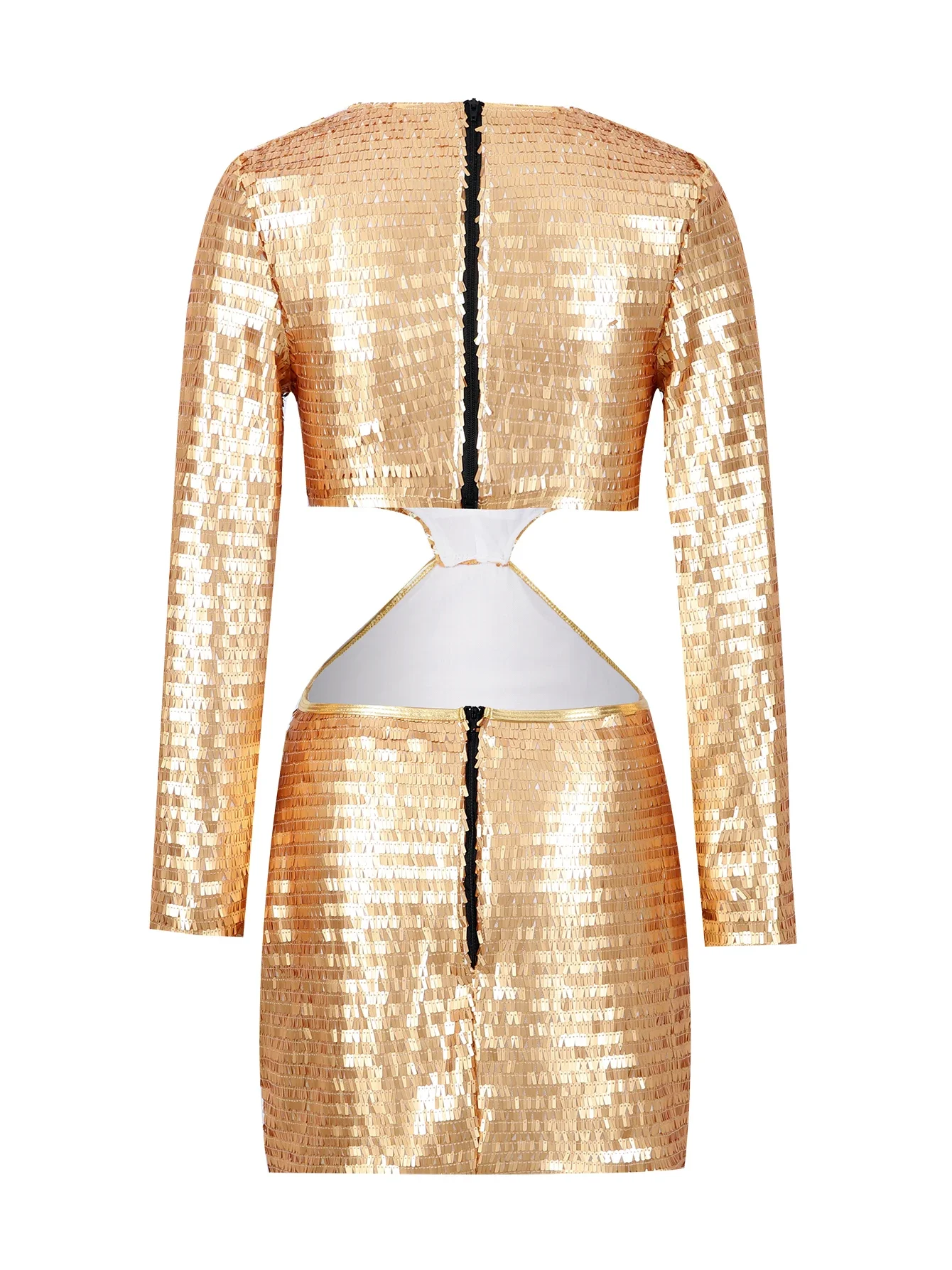 2025 nuevas mujeres atractivas Mini Vestidos de lentejuelas V profundo manga larga cintura desnuda recortado vestido de fiesta de verano Vestidos femeninos de noche