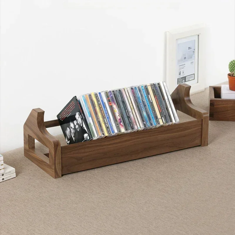 Solid Wood High Capacity Desktop CD Storage Rack PS5 Game Disc Display Frame DVD Blu Ray Music Record Collection Shelf