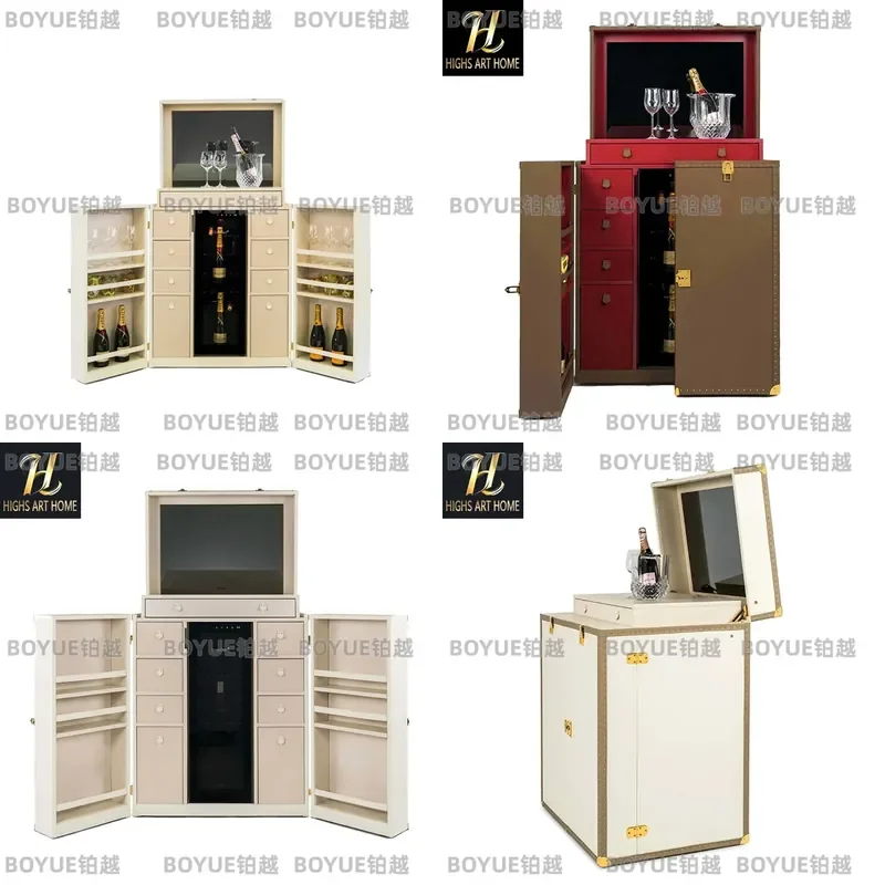 Italian Light Luxury Solid Wood Wine Cabinet High End Storage Bar Furniture for Private Villa Modern Home Decor Display Rack