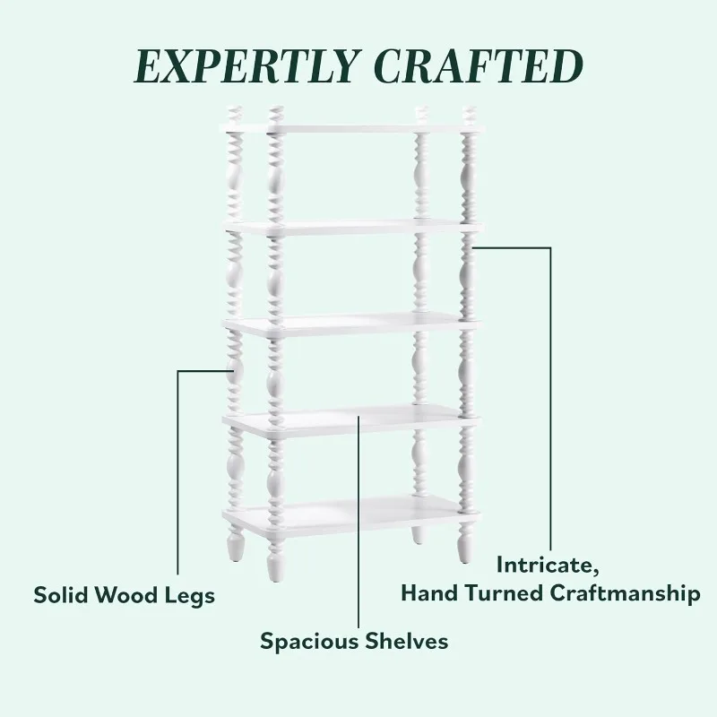 خزانة كتب خشبية تقليدية ممتازة للأطفال من Edison EZ Assembly، رف كتب حديث للمزرعة، 5 أرفف مغزل مفتوحة، خشب قصير