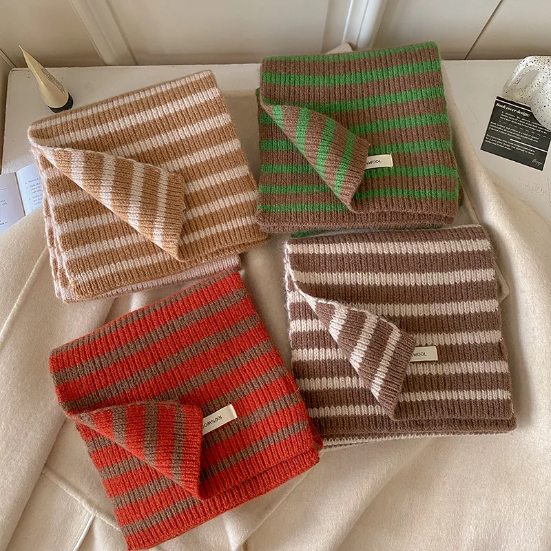 Scarf Solid Striped Wool Blend Soft Warm Cozy Oversized Unisex Winter Neck Wrap for Couple Student Casual Outing