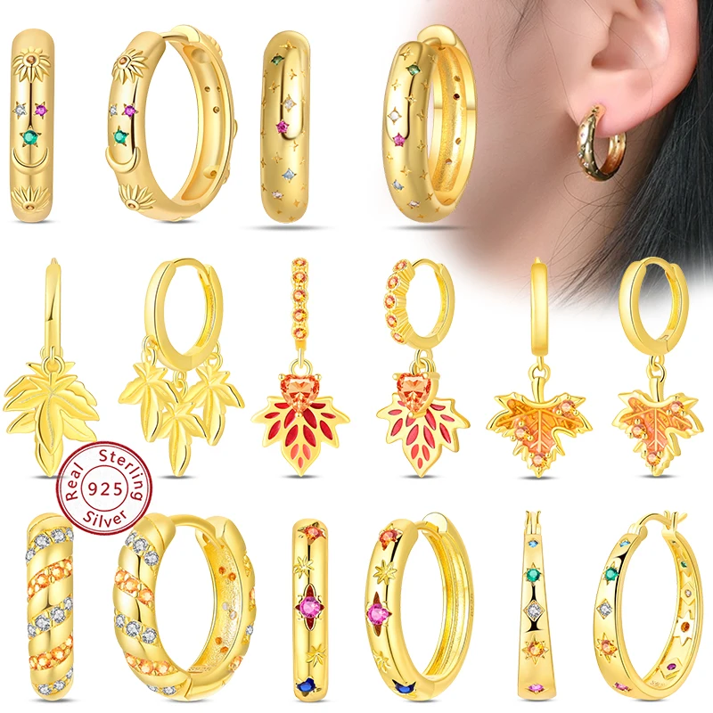 925 Sterling Silver Golden Series Earrings Sparkling CZ Zircon Simple Earrings For Women Fine Birthday Anniversary Jewelry Gifts