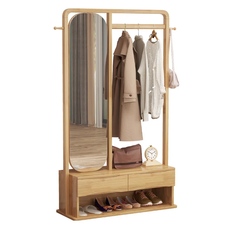

Solid wood coat rack, bedroom household hanging clothes rack, simple vertical movable room storage storage clothes drying rod