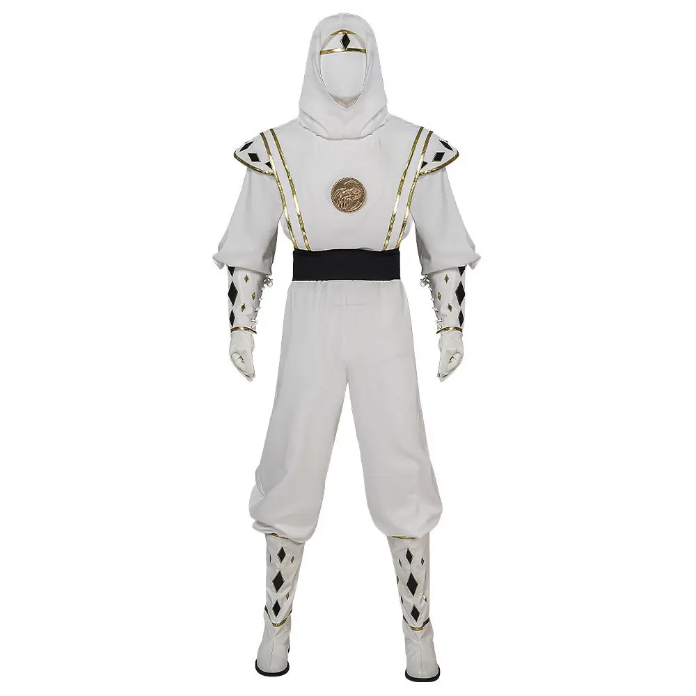 

Adult Male Tommy Oliver White Ninja Cosplay Halloween White Soldier Uniform Superhero Ranger Costume