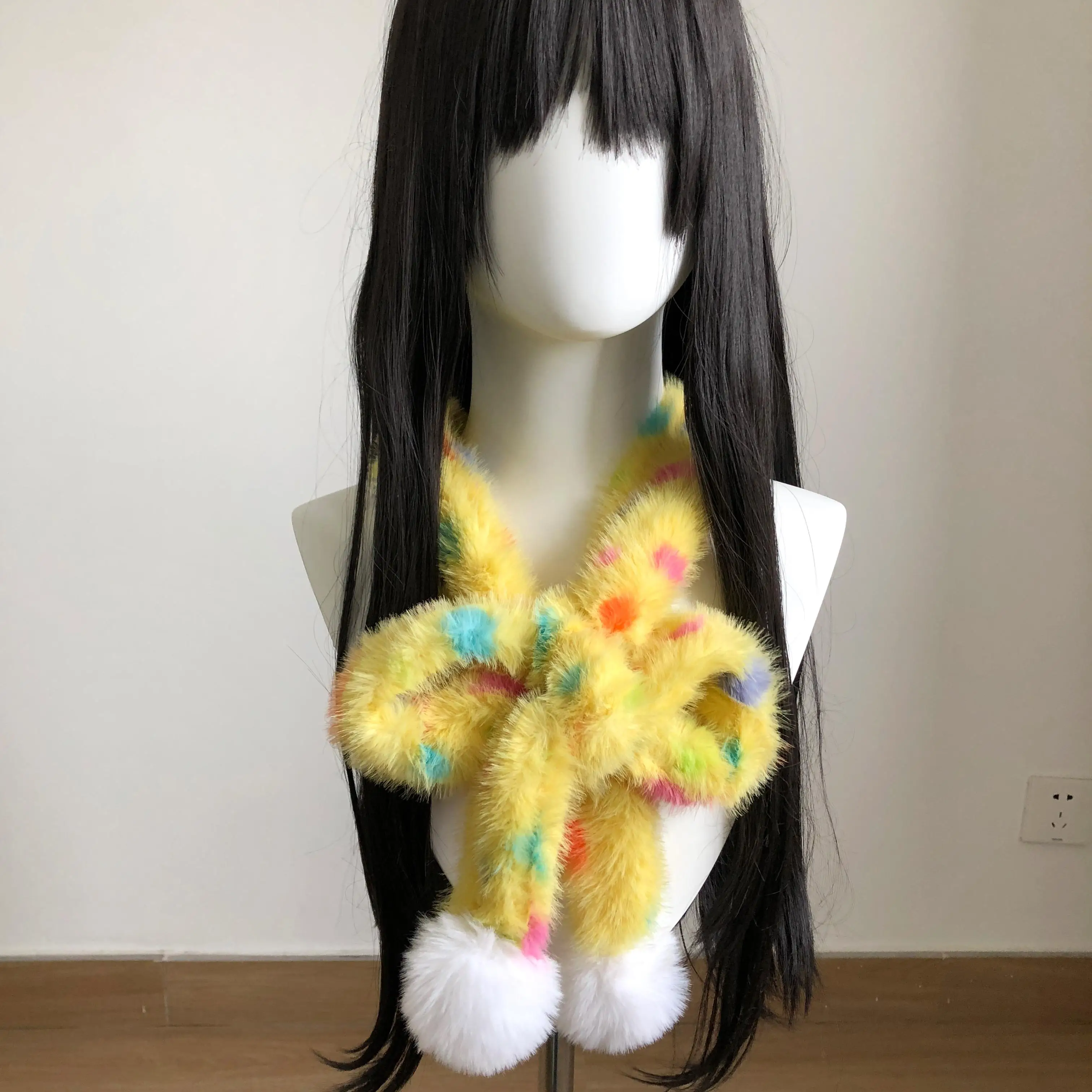 لطيف البولكا نقطة أفخم Y2K شعري وشاح شووا الرجعية Ins نمط كاندي الألوان وشاح ناعم الشتاء ملابس قطنية سترة اكسسوارات