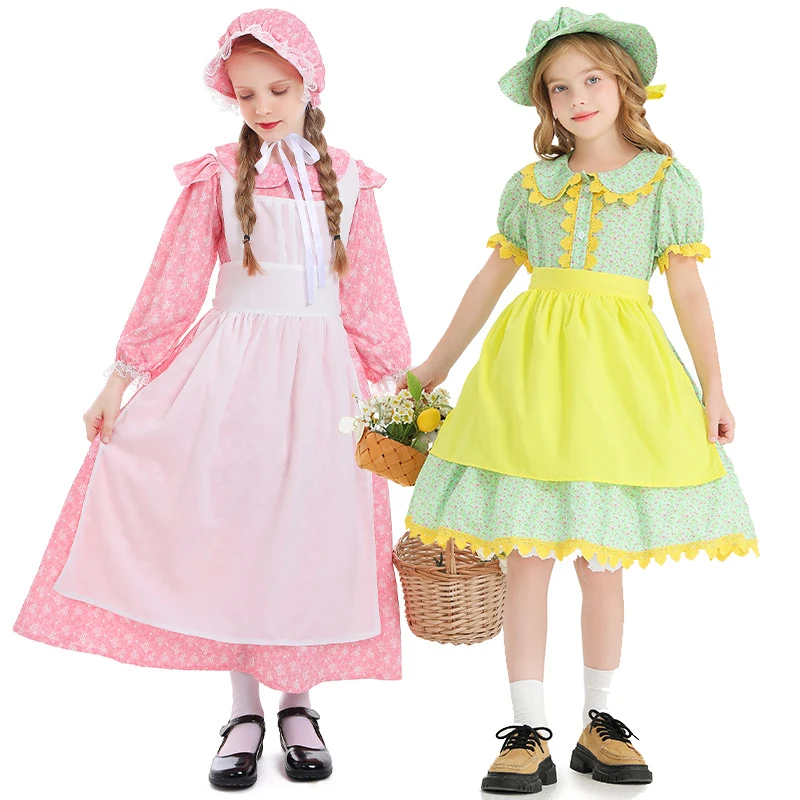 

Carnival Girl Little House On The Prairie Costume Thanksgiving Pilgrim Pioneer Girl Cosplay Halloween Fancy Party Dress