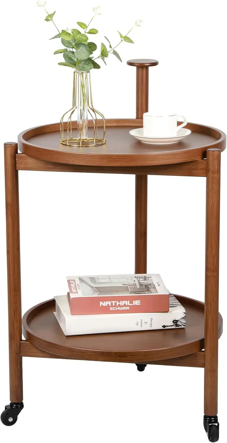 

Rolling End Table Bar Cart with 2 Tier, Storage Coffee Table, with Shelf,Handle and Wheel, Modern Style for Living Room,