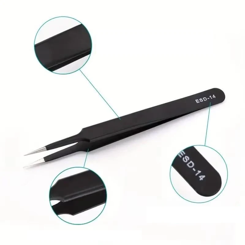 ESD Safe Precision Tweezers Set Lightweight Stainless Steel Home Workshop Repair Tools