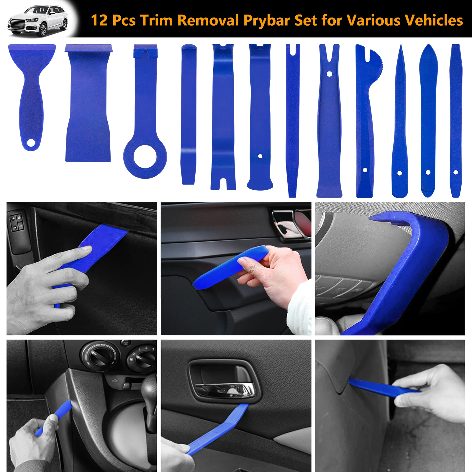 439pcs Car Trim Removal Pry Tool Set Molding Panel Door Dash Interior Clip Kit  Auto Push Pin Bumper Retainer Clip