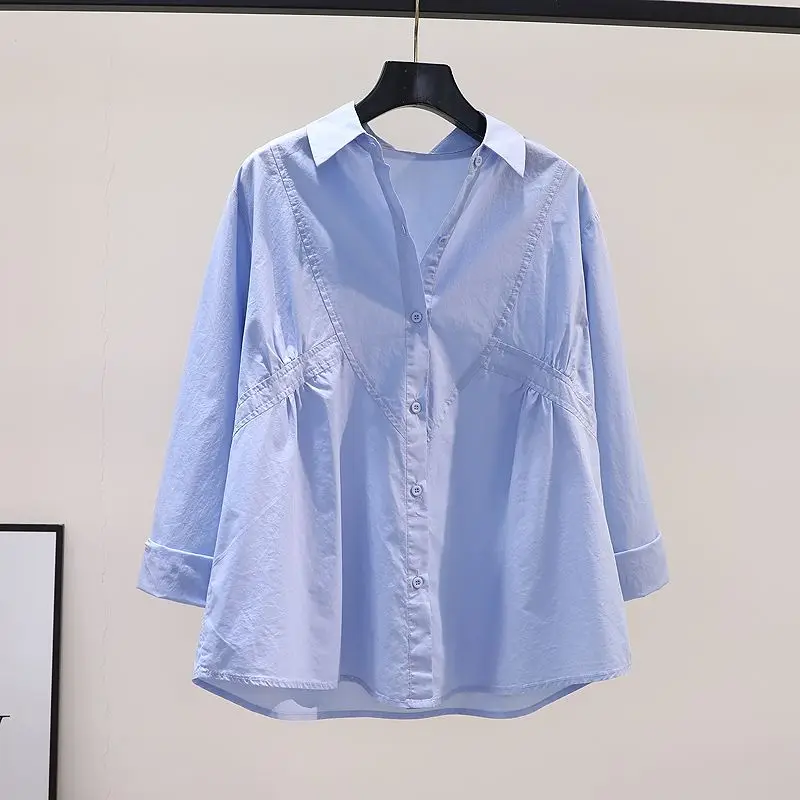 

2024 Women Spring Summer New Turn Down Collar Loose Shirt Female Long-sleeved Blouses Ladies Solid Color Casual Shirts J162