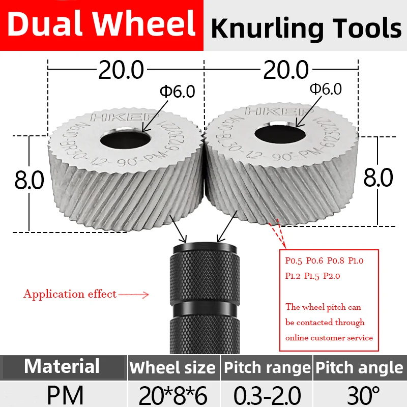 HKEP 20*8*6 PM High Quality Dual Wheel Knurling Tools KOKC For CNC Lathe feeding 30°Diamond 45°Square pattern