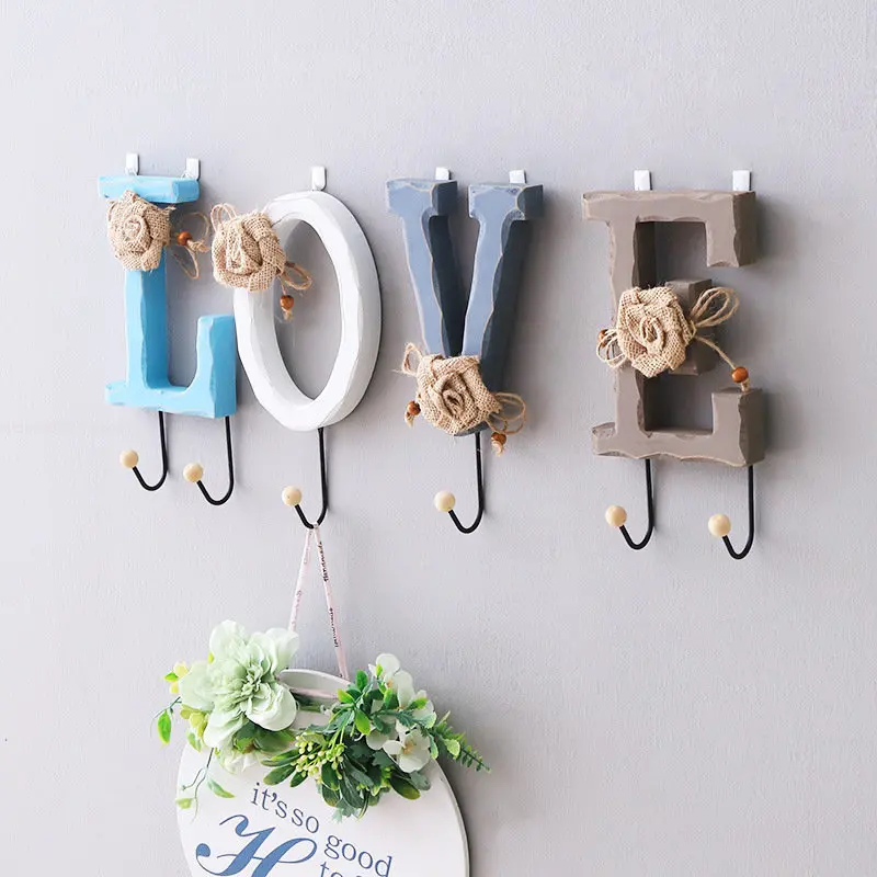 Creative Letters on The Wall Key Hook Entrance Decoration Clothes Hanging Rack on The Porch Wall Room Decoration Accessories