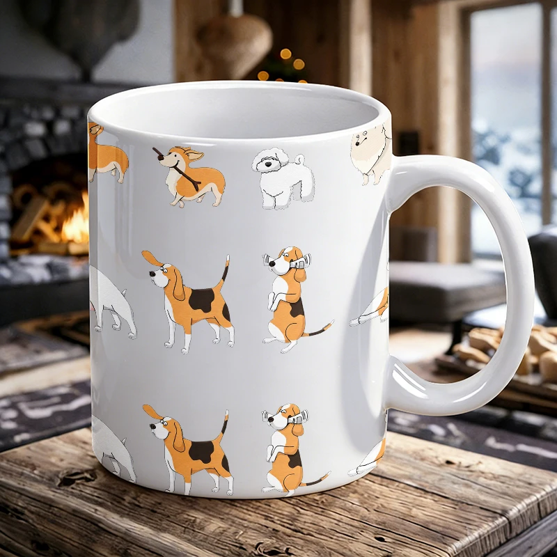 Cartoon cute dog all-over print ceramic cup, coffee cup, milk cup, office tea cup, drinking cup, fade-resistant,gift for friends