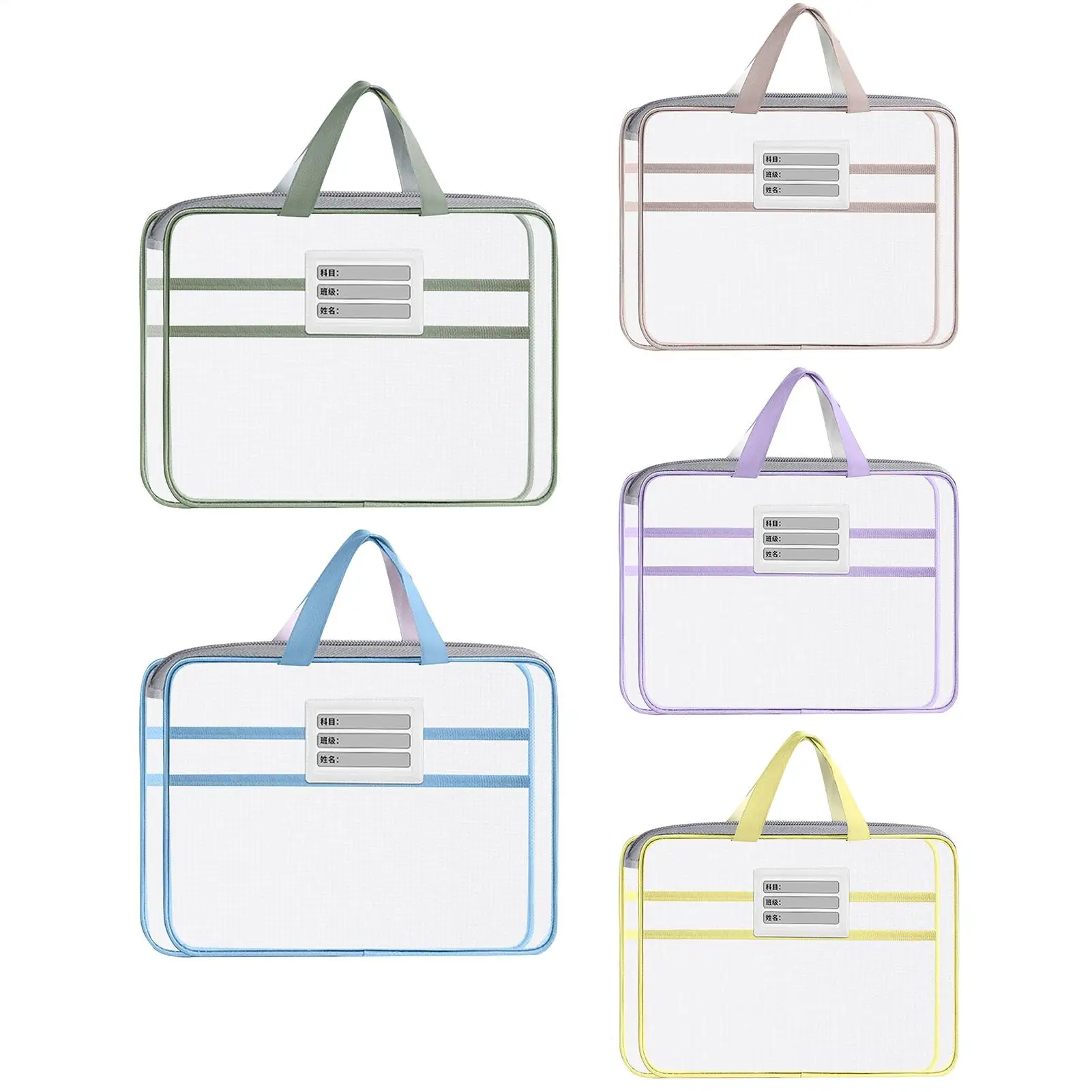 Large Opening L-shaped Zipper File Bag Mesh Zipper Pouch With Handle Semi Transparent Mesh File Bag With Partition File Box