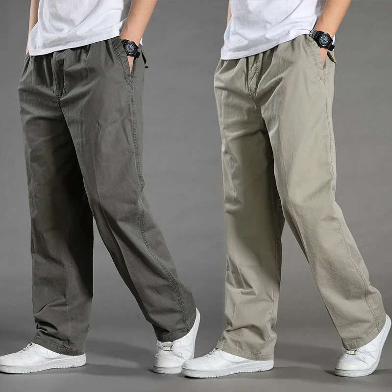 

Men's Loose Casual Pants Straight Leg Trousers Spring Autumn Cotton Sports Comfortable Elasticity Waistband Mens Long Pants