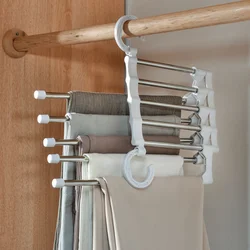 5 In 1 Magic Trouser Rack Hangers Stainless Steel Folding Pant Rack Tie Hanger Shelves Bedroom Closet Organizer Wardrobe Storage