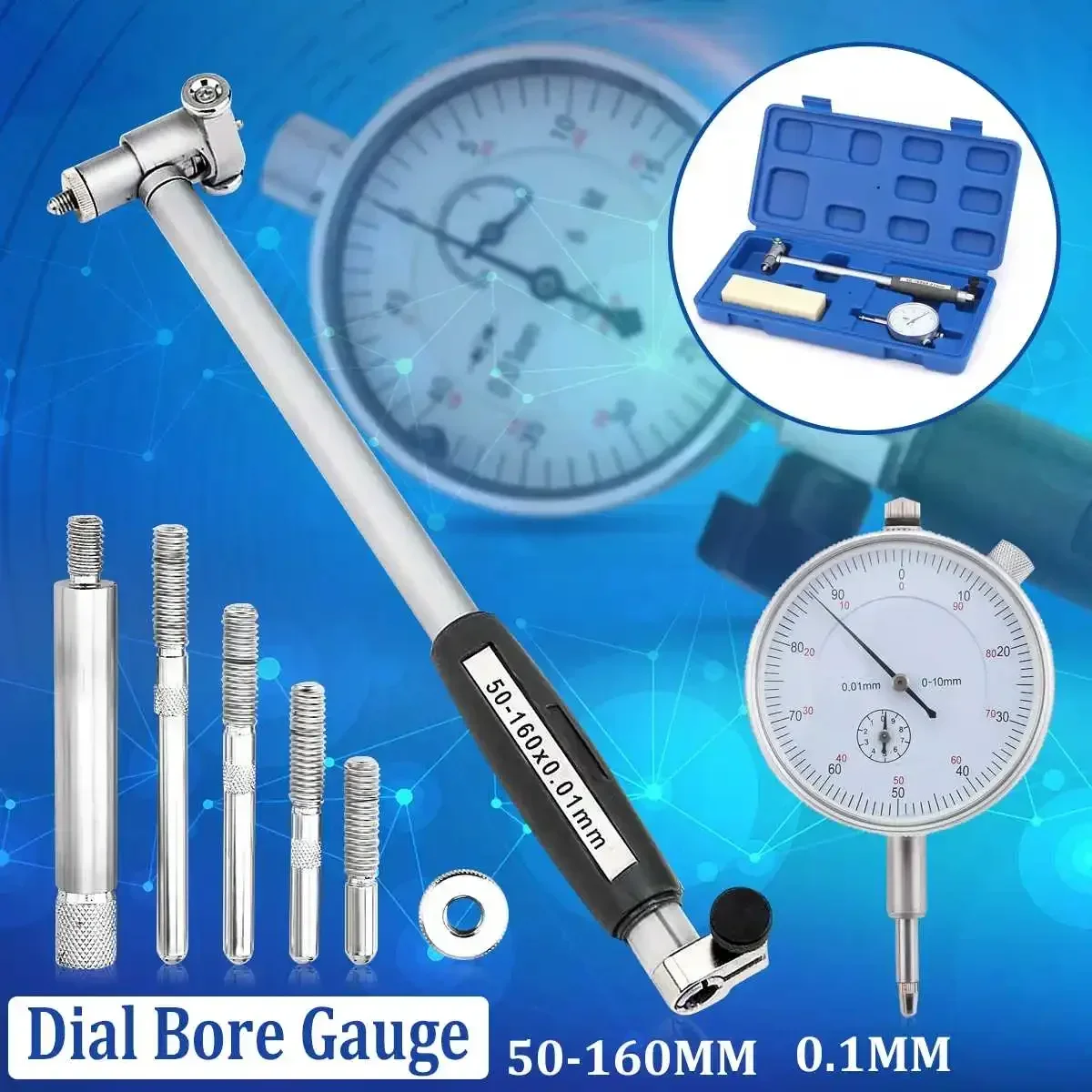 50-160mm Micrometer Measuring Tools Dial Bore Gauge Indicator Inner Diameter Gauge Test Set 0.01mm Accurate Engine Cylinder