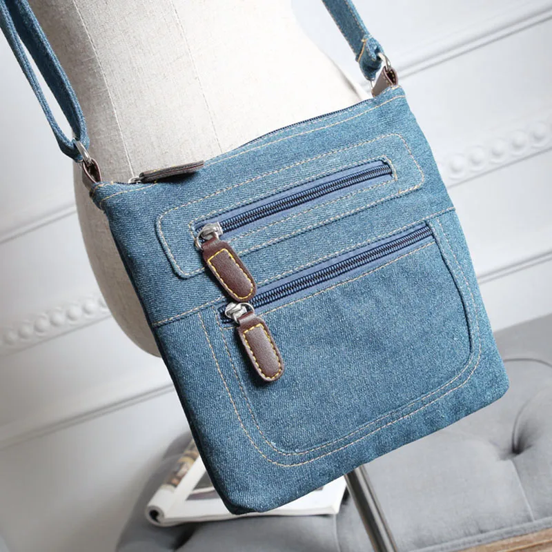 Hot Denim Shoulder Bag Men Women Solid Color Messenger Bag Casual Fashion Crossbody Bag Retro Male Zipper Diagonal Straddle Bag