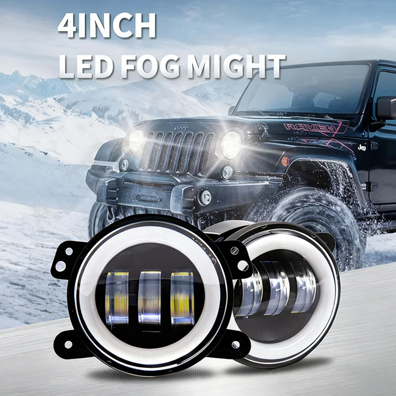 

NewCar LED 4 Inch Front Bumper Fog Light For Off-Road With/Without White Yellow Halo Ring DRL Angel Eyes Lamp 30W Fog Lights