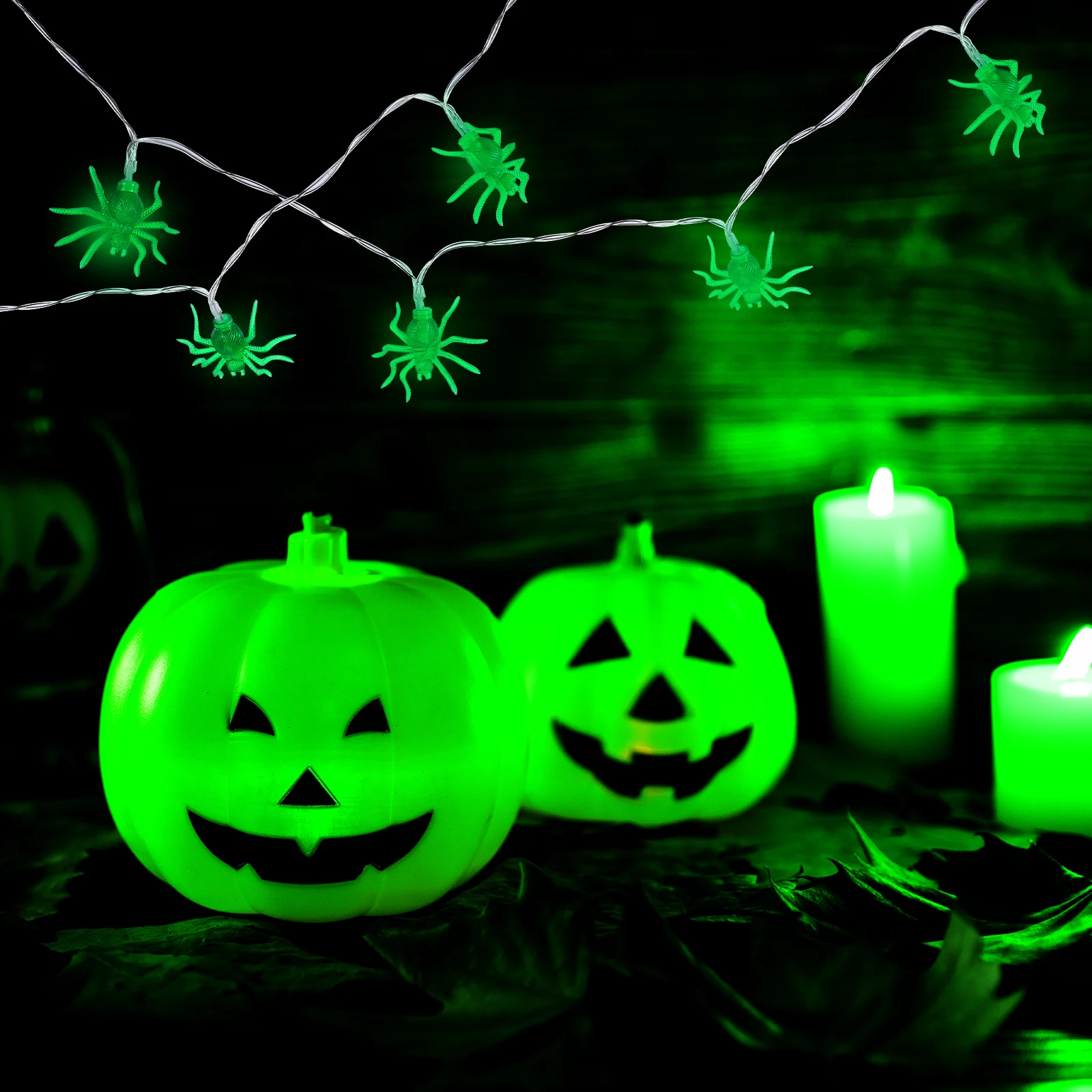 

LED Light String Halloween Spider Night Decorate Spiders Decorations Lights Green