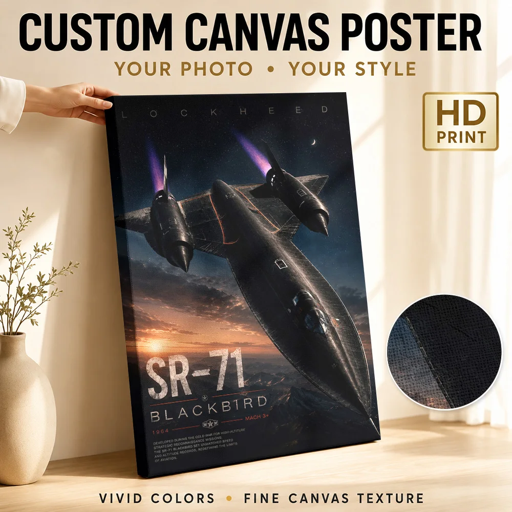 SR-71 Blackbird Aviation Canvas Print Poster Customized Photo Modern Aesthetic Wall Art for Office Hallway Decor Ready to Hang