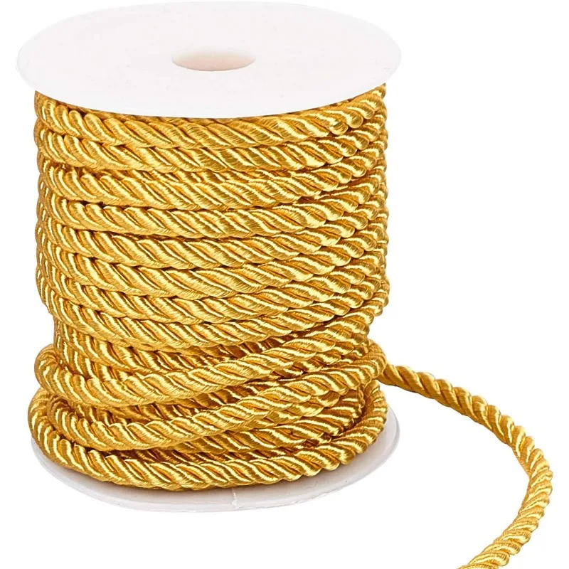 59 Feet Gold Cord 5mm Twisted Rope Trim Silk Cord Thread Decorative Trim for Handfasting Home Decor Christmas Bag Drawstrings