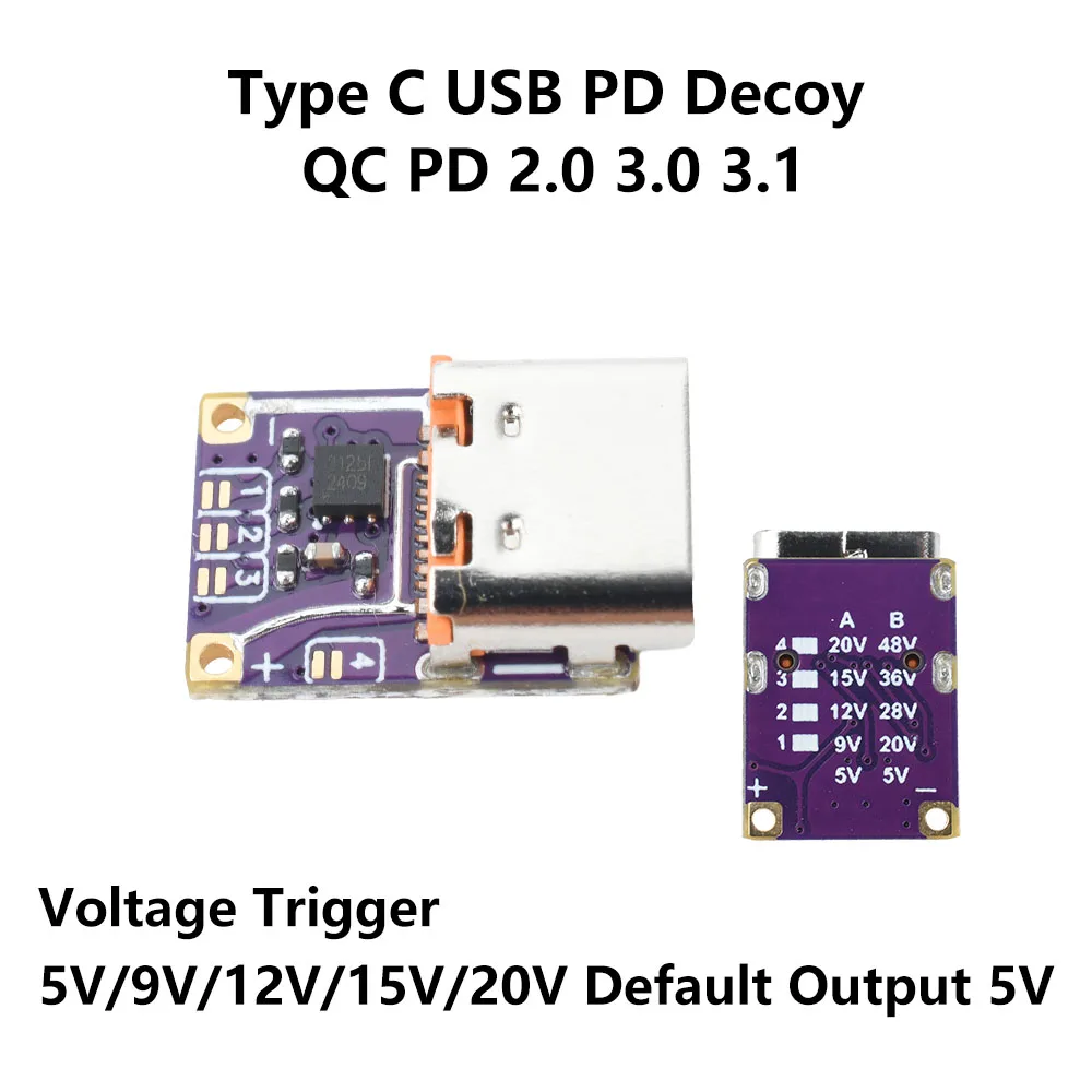 

Type-C PD3.0 3.1 QC3.0 PD to DC Fast Charging Module DC 5V/9V/12V/15V/20V/28V/36V/48V Voltage Trigger Decoy Module