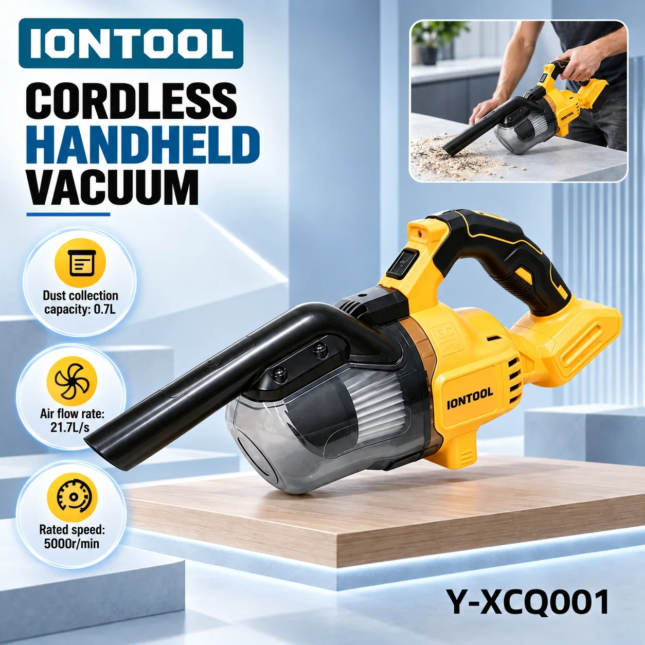 IONTOOL Portable Yellow Cordless Vacuum 120W For Window Track Cleaning and Curtain Dusting and Stair Edge Debris Removal