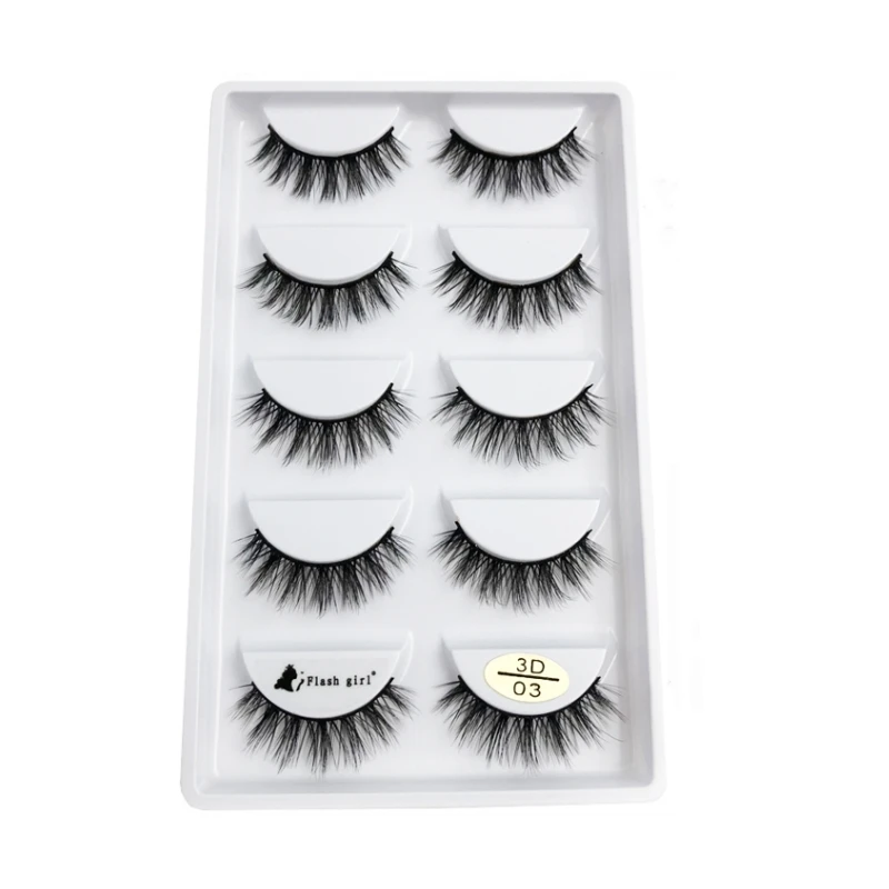 5 Pairs/Tray Strong and durable Faux mink hair invisible and natural cotton black steam strip eyelashes with support custom