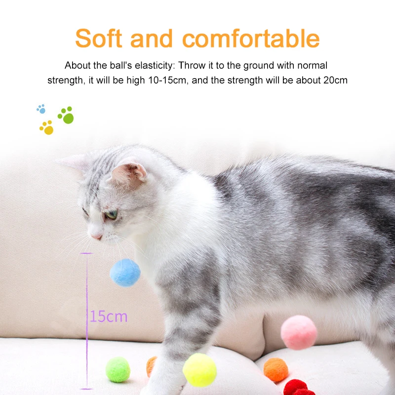 Cat Toy Stretch Plush Ball Interactive Launch Training Creative Colorful Kitten Mini Pom Poms Games Cat Chew Toy Pet Accessories