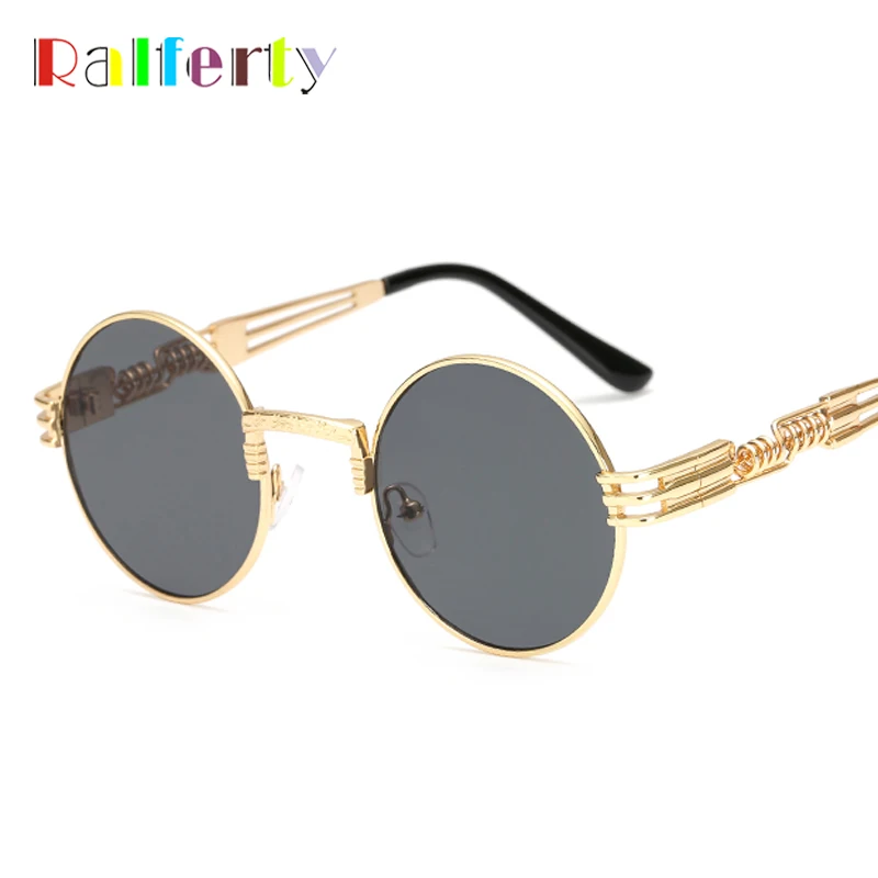 Ralferty Vintage Round Steampunk Sunglasses Women Men Steam Punk Gold Eyewear Hip Hop Shades Teashades Transparent Clear Glasses