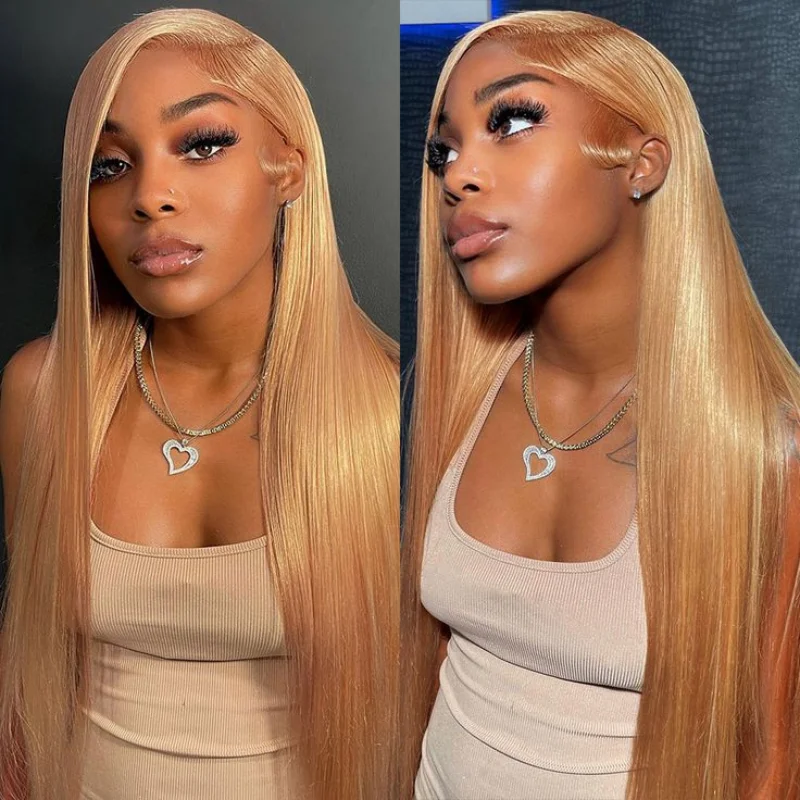 Straight Honey Blonde Lace Frontal Wig Blonde Brown Synthetic Lace Front Wigs For Women Lace Pre Plucked Hairline With Baby Hair