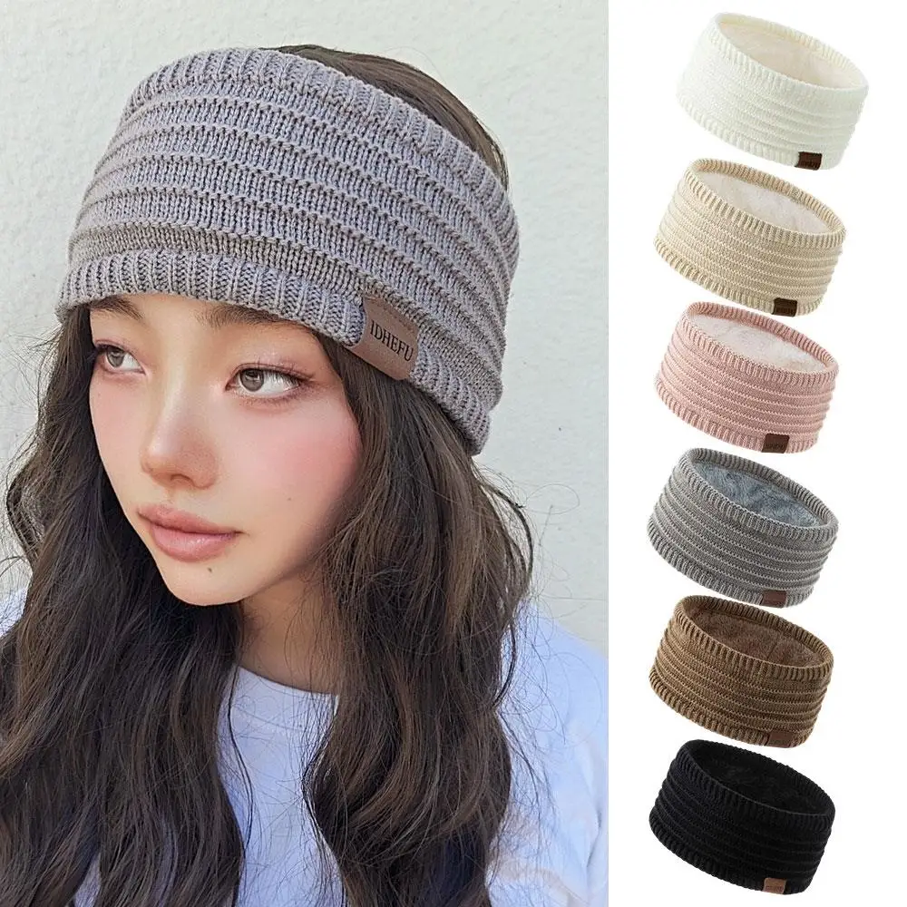 

Thicken Knitted Woolen Headband Plush Lining Hair Accessories Fuzzy Fleece Lined Head Cover Daily Casual Crochet Turban Headwrap