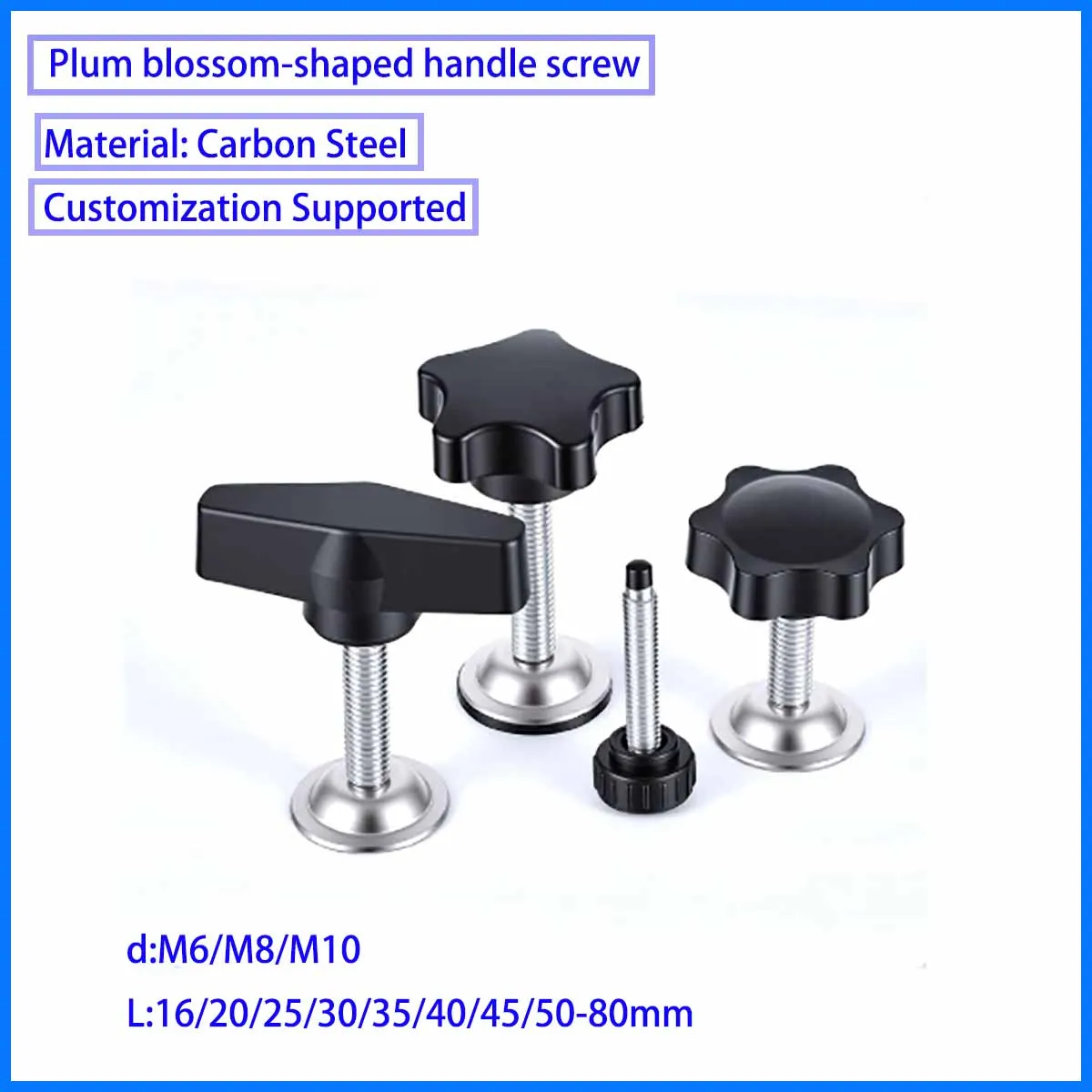 Handle with Pressure Plate, Five-star Plum Blossom Shaped Manual Tightening Nut, Plastic Knob Screw, M6 M8 M10