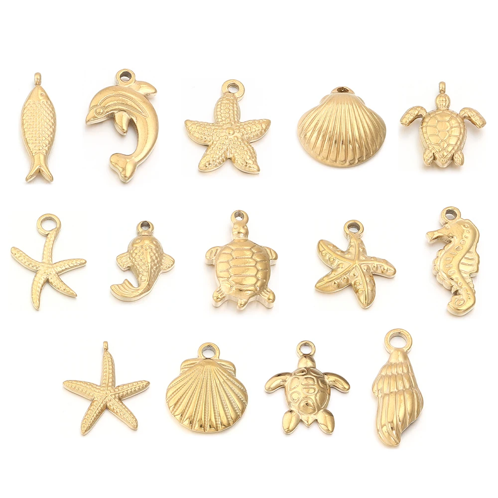 2pcs Stainless Steel Ocean Series Charms Marine Animal Starfish Turtle Shell Pendant For Jewelry Making DIY Necklace Accessories