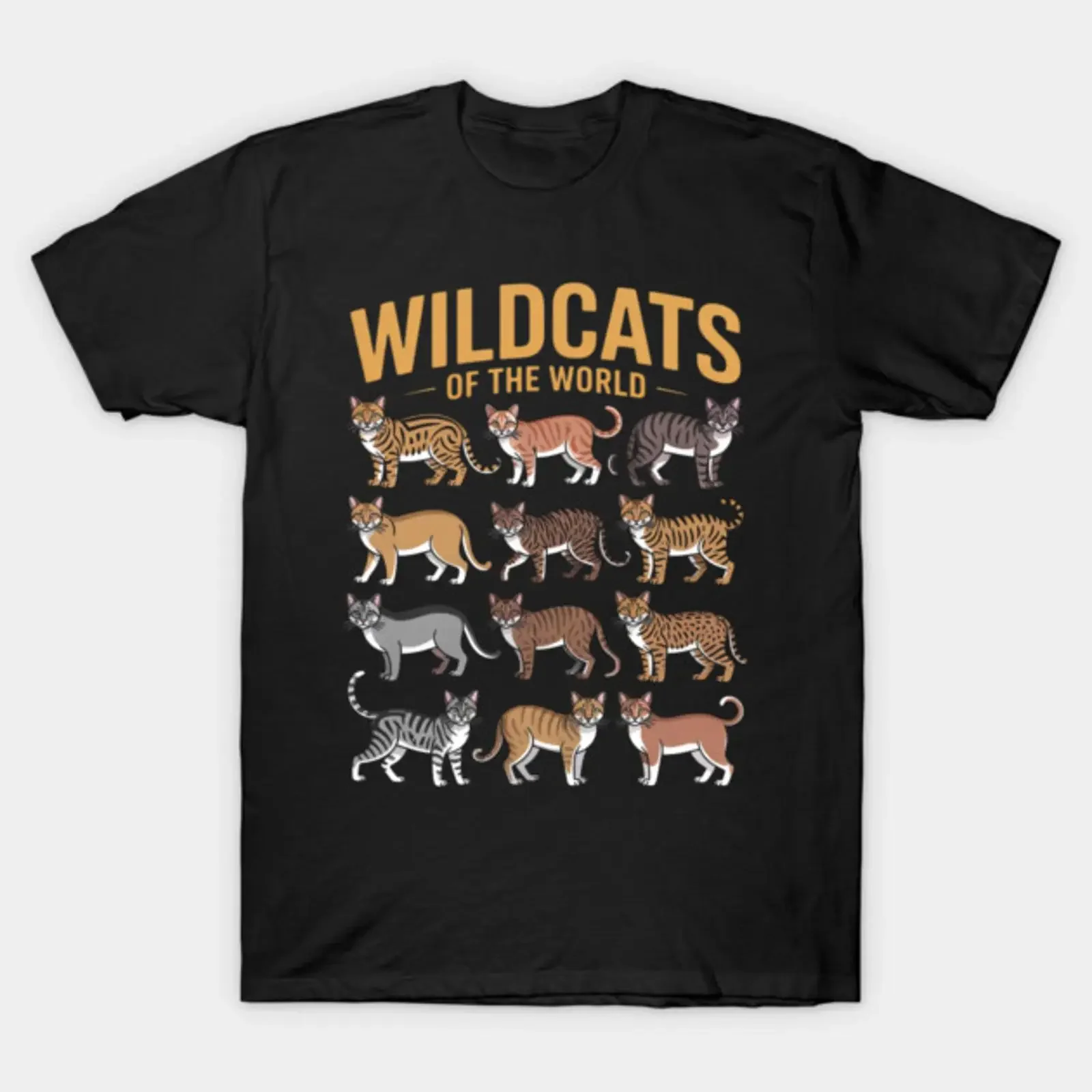 Wild Cats Animals of the World Educational Animal Lover T Shirt vintage Washed Stylish Stretched Casual fashion Soft graphic