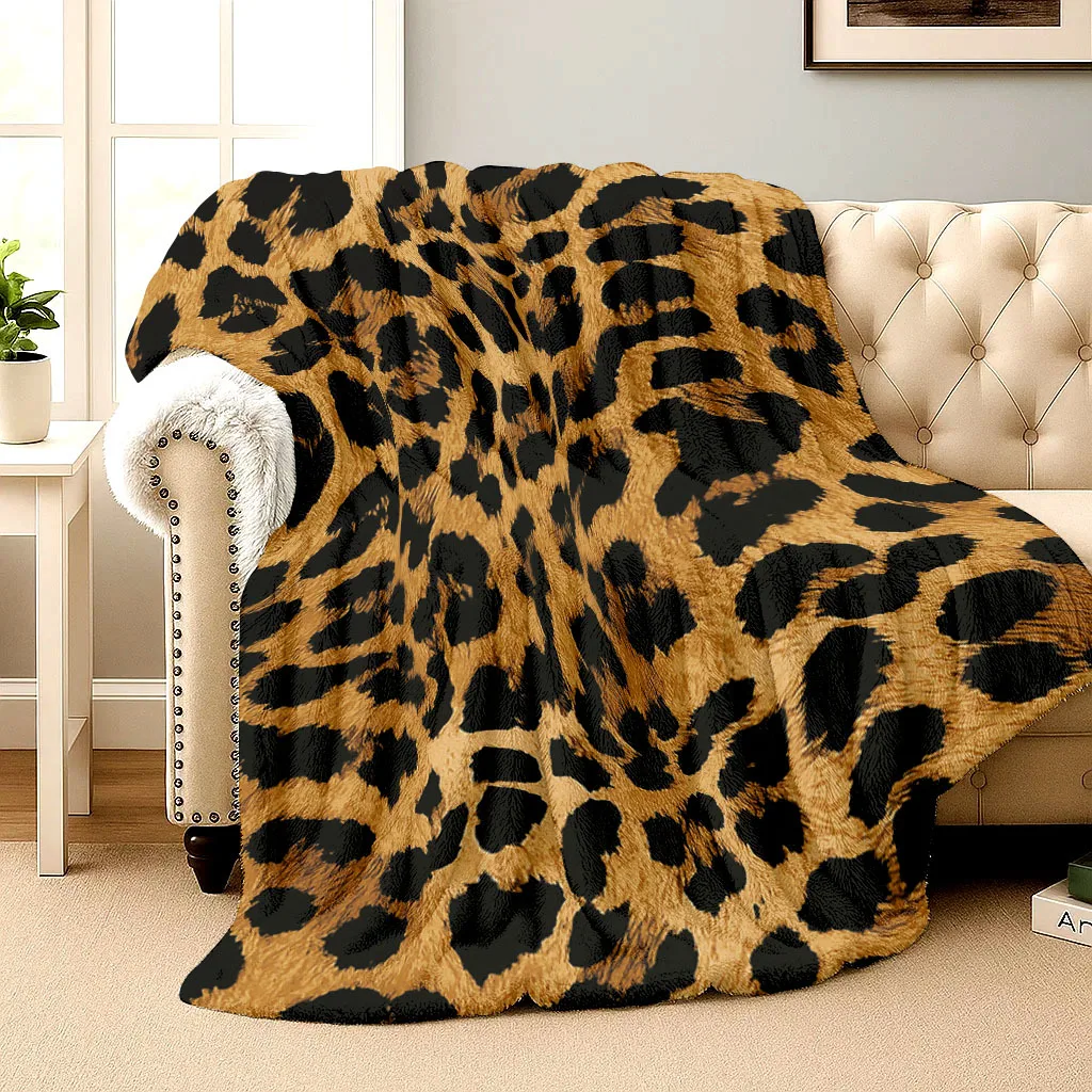 Customize Flannel Blanket, 2D Printed Leopard Pattern Abstract Art Wild Throw, Birthday/Holiday Gift, Multi-Use for Sofa/Bed/Cam