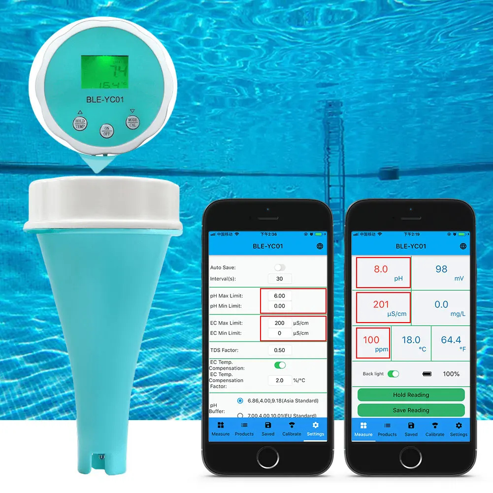 

6 in 1 Smart Floating Swimming Pool Water Analyzer APP Online Monitor Water Quality Detector PH CL TDS EC ORP TEMP Tester