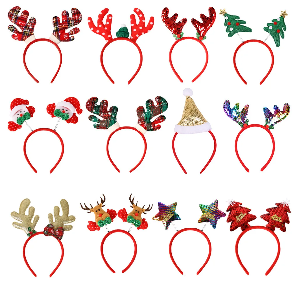 Diadema de orejas de ciervo de árbol de Navidad para niñas y mujeres, diadema de Santa Claus para fiesta, accesorios para el cabello DIY, decoración al por mayor, nuevo